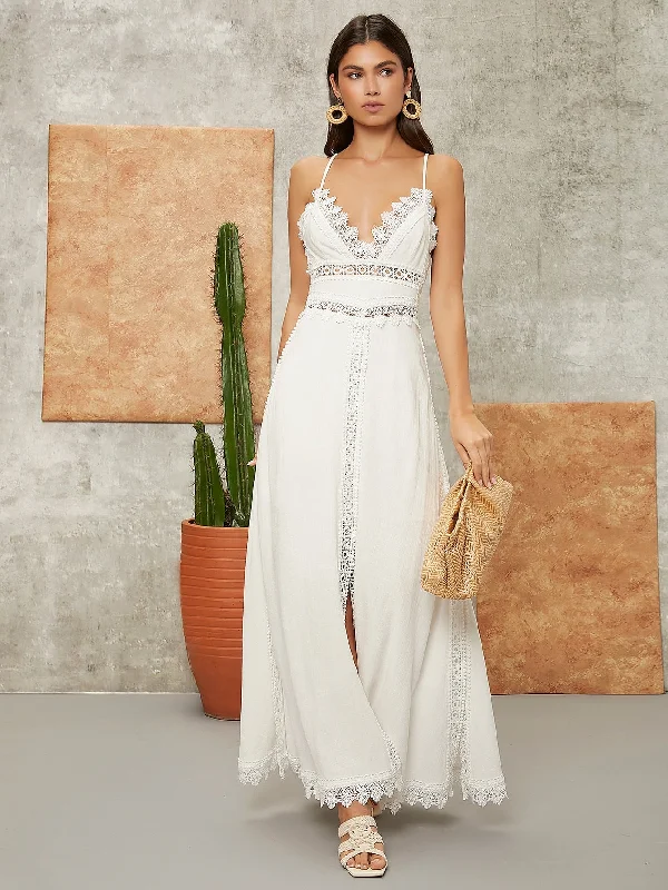 Plain Tie Back Sleeveless Spaghetti Strap Straight High Waist Maxi Dress