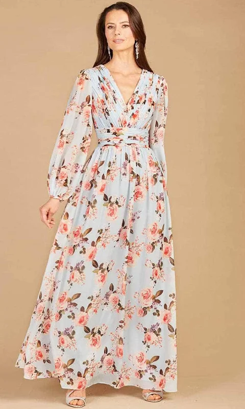 Lara Dresses 29248 - V-Neck Printed Long Sleeve Dress