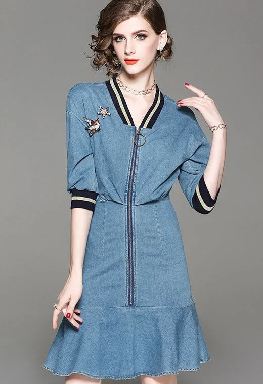 Denim Dress W/ Front Zipper Modern Women's Tech