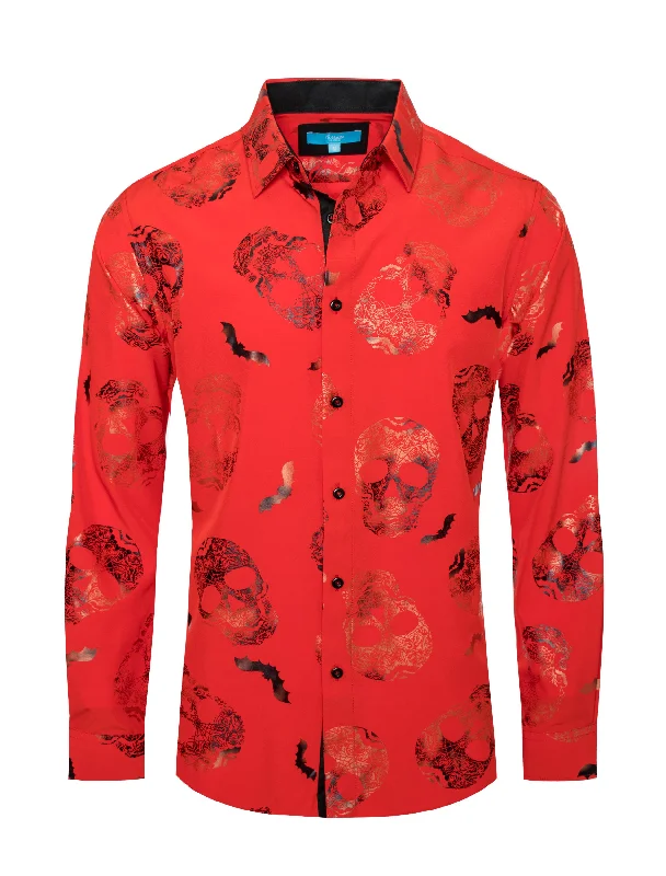 Red Skull  Printed Design Stretch  Shirt 4403