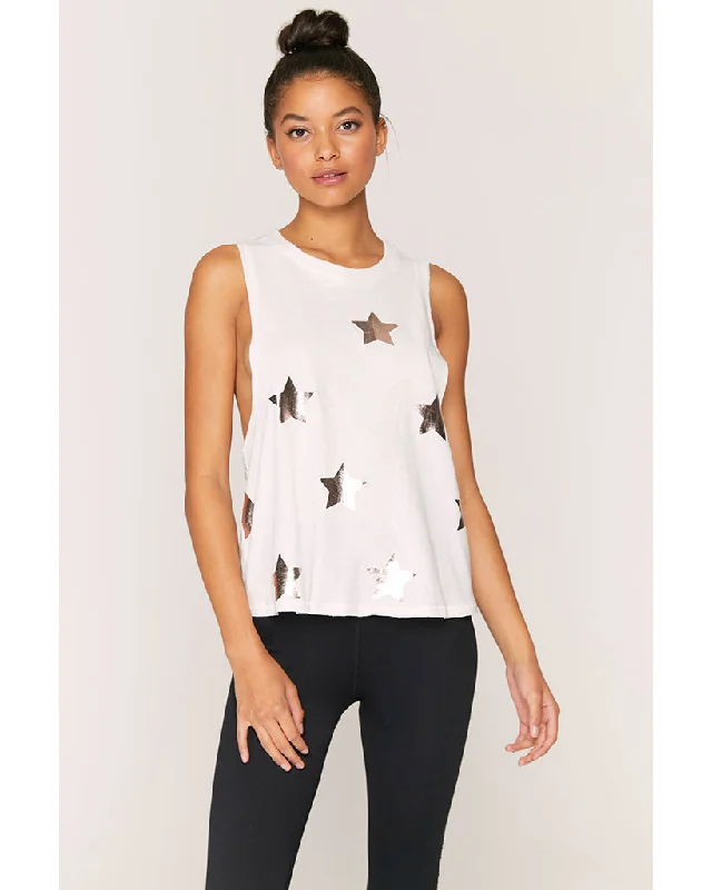 Spiritual Gangster Surplice Back Swing Tank - Womens - Rose Gold Star Print