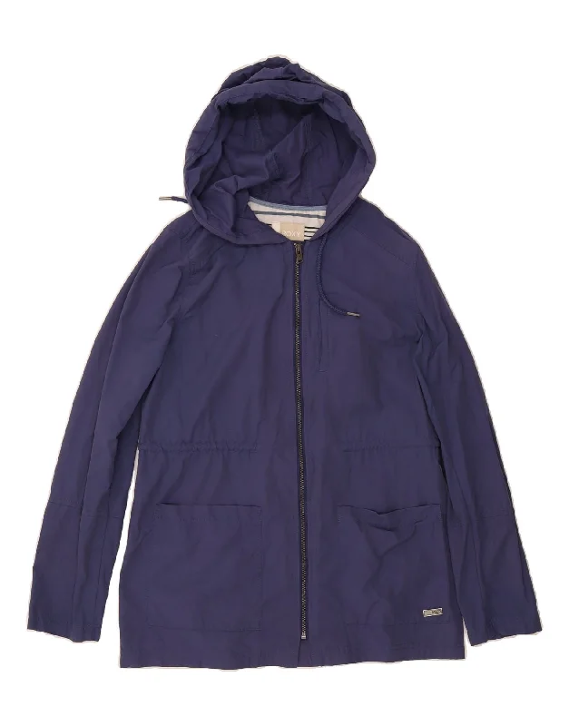 ROXY Womens Hooded Rain Jacket UK 14 Medium Navy Blue Cotton