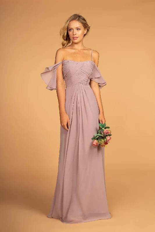 Elizabeth K - GL2615 Pleated Straight Across Neck Chiffon Dress Refined Women's Hand - crafted Elizabeth K - GL2615 Pleated Straight Across Neck Chiffon Dress Refined Women's Hand - crafted