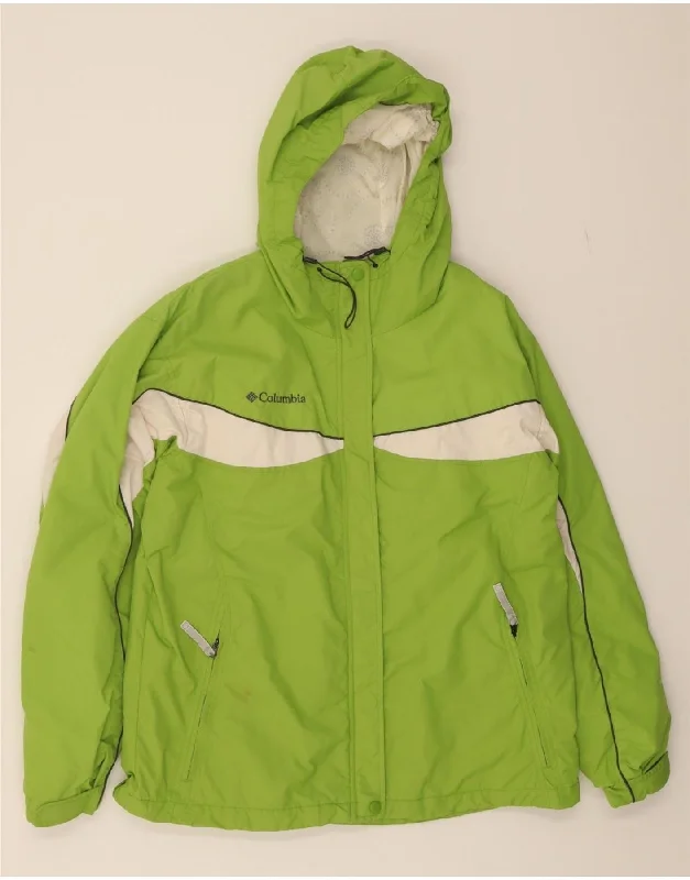 COLUMBIA Womens Hooded Windbreaker Jacket UK 18 XL Green Colourblock Nylon