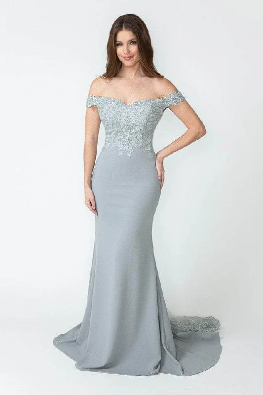 Lenovia - 8134 Embroidered Off Shoulder Trumpet Dress Modern Women's 