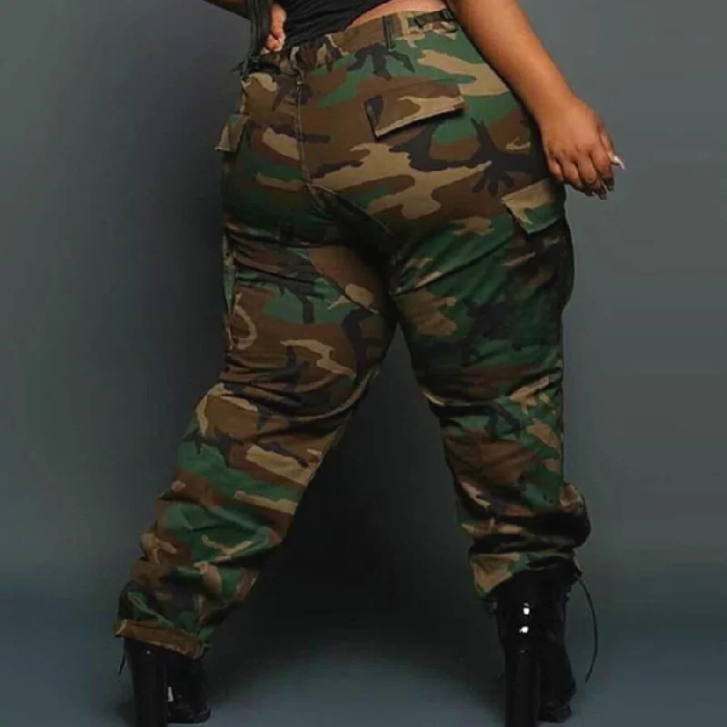 BR1906 XL to 5XL Plus Size Pants Camouflage Mid Waist Button Fly cargo pants streetwear women