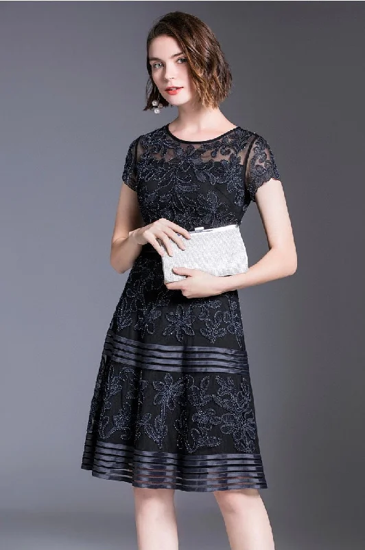 Lace Midi Dress W/ Sequin Disco