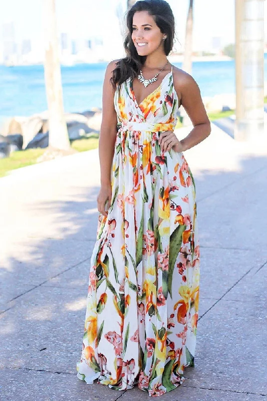 Tropical Print Maxi Dress Dynamic Women's High - energy