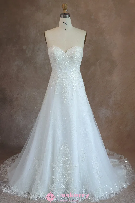 Sweetheart Beaded Lace Applique Bride Gown