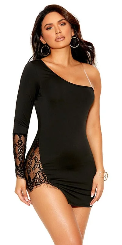 Off Shoulder Lycra and Lace Mini Dress