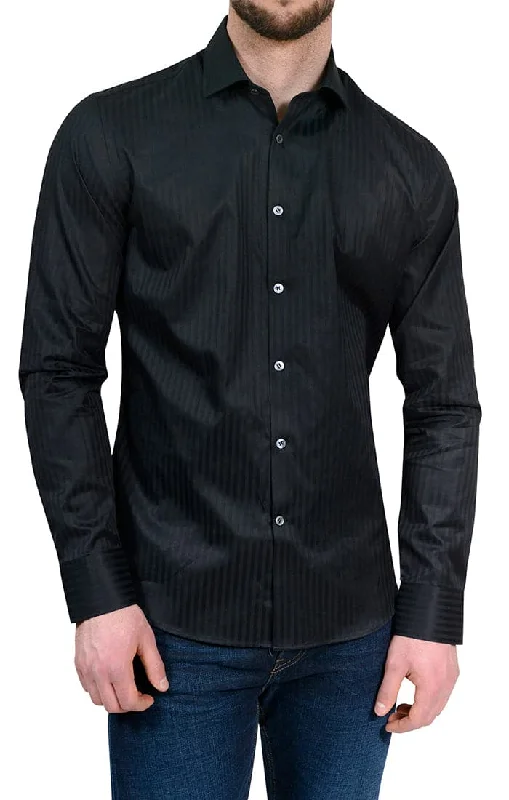 Tonal Stripe Button up Shirt in Black