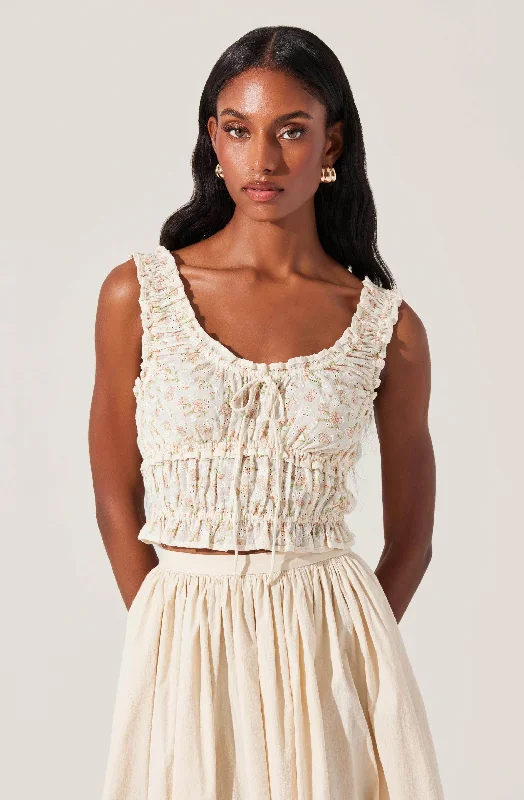 Kissel Floral Eyelet Cropped Top