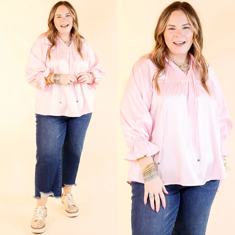 Sunset Situation Front Tie Keyhole Blouse in Light Pink