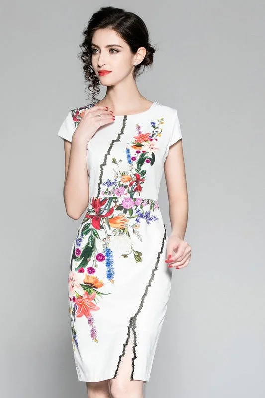 Floral Fitted Dress W/ Slit Classic Women's Tweed