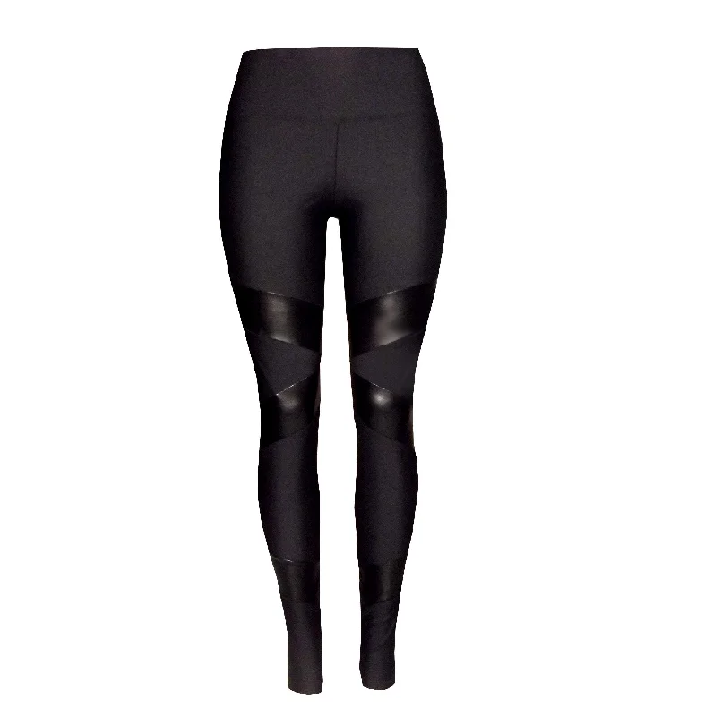 Italian Lycra Gym Leggings featuring pleather panels- Australian Made