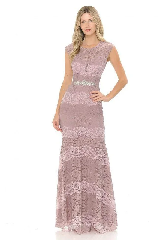 Lenovia - 5221 Sheer Lace Color Block Trumpet Dress Monochromatic Office Style