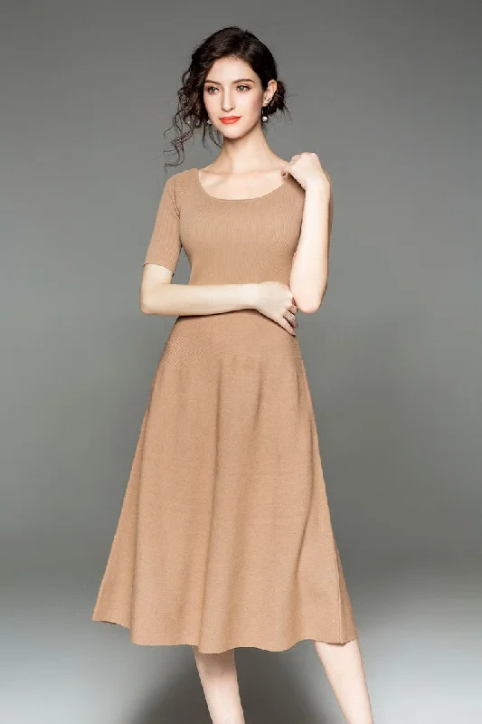 Short Sleeve Knit Dress Elegant Women's Formal 