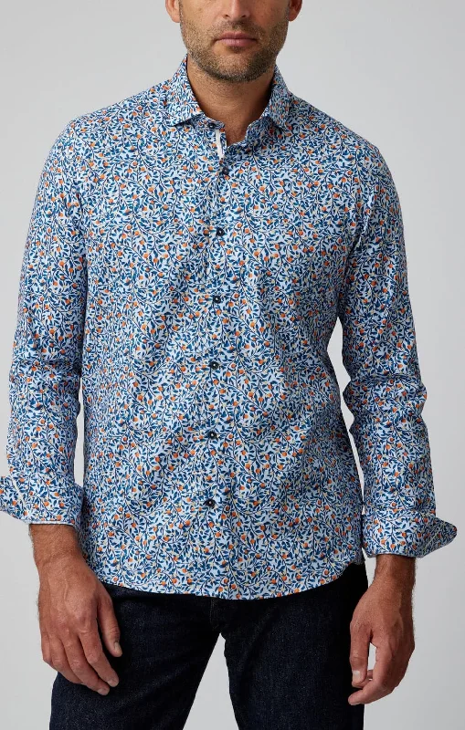 Light Blue Orange Trees Long Sleeve Shirt