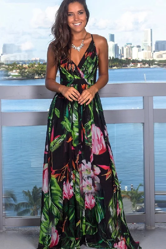 Tropical Print Maxi Dress Casual Women's Loose - fitting