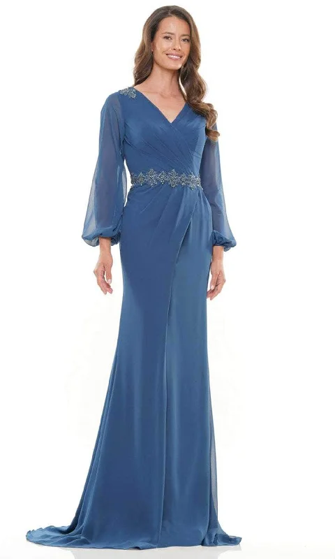 Marsoni by Colors MV1273-1 - V-Neck Long Sleeve Long Gown