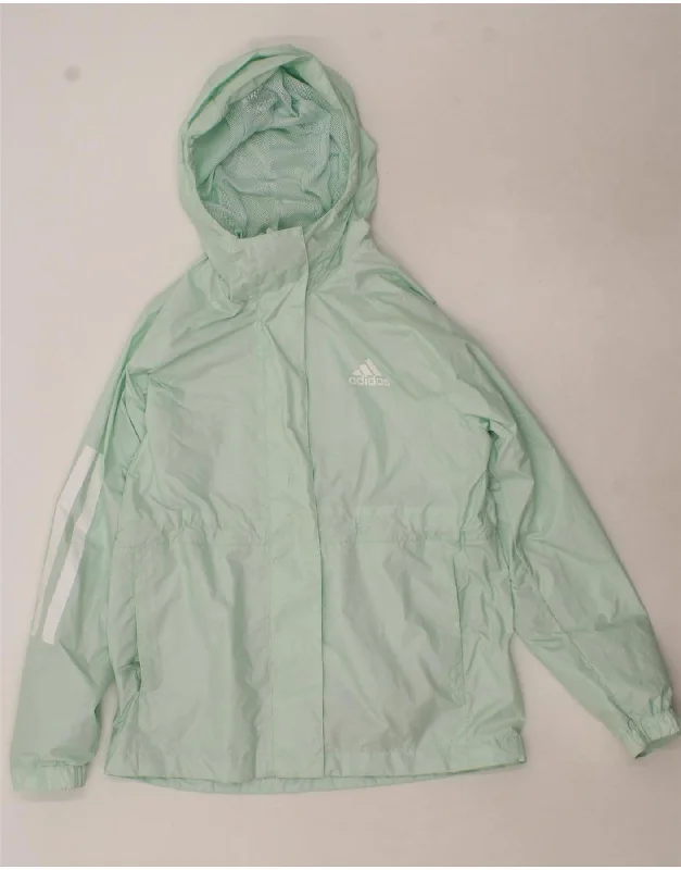 ADIDAS Womens Oversized Hooded Rain Jacket UK 10 Small Turquoise Polyester