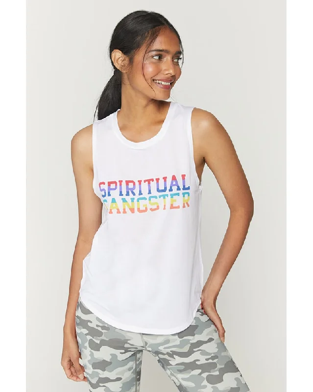 Spiritual Gangster SGV Rainbow Active Muscle Tank - Womens - White