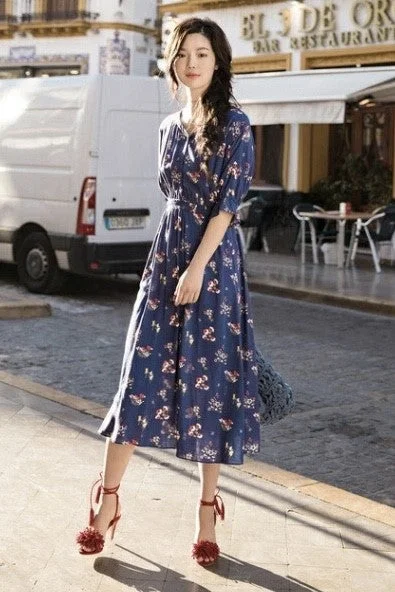 V Neck Floral Print Dress Bold Women's Statement