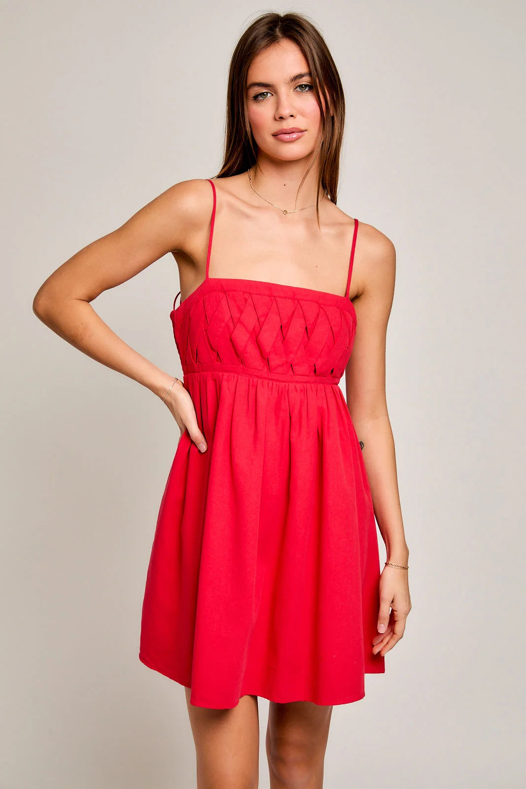 Red Spaghetti Strap Inspired Flared Mini Dress