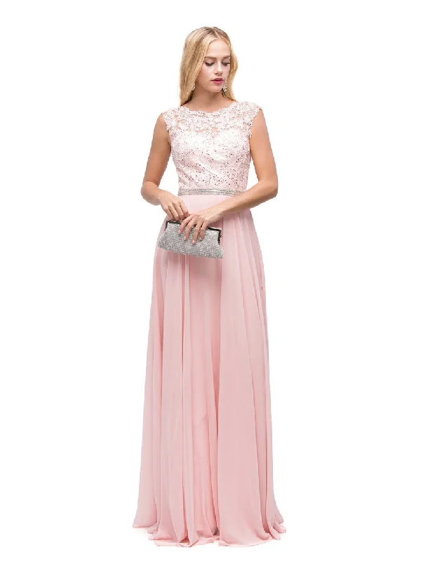 Dancing Queen Bridal - 9675 Illusion-Lace Bodice Chiffon A-Line Dress Country