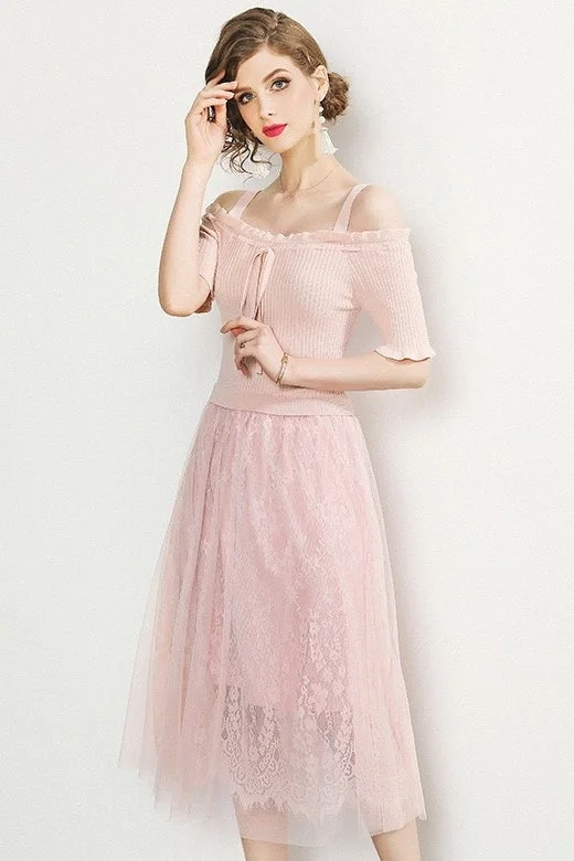 Off Shoulder Lace and Mesh Dress Dynamic Women's Moto
