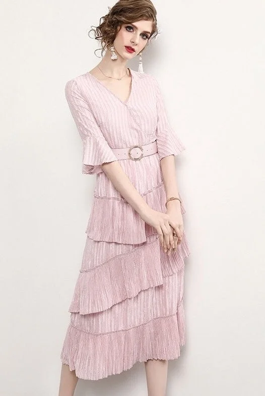 Pleated Tier Dress W/ Belt Dynamic Women's High - energy