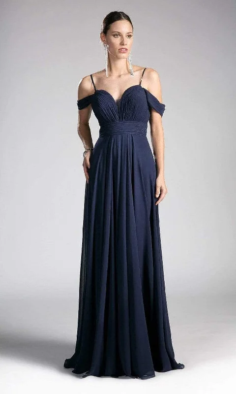 Cinderella Divine - Shirred Plunging Sweetheart Cold Shoulder Chiffon Gown Sporty Women's Athleisure Cinderella Divine - Shirred Plunging Sweetheart Cold Shoulder Chiffon Gown Sporty Women's Athleisure