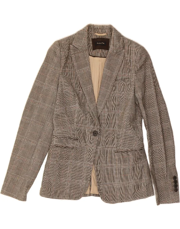 MASSIMO DUTTI Womens 1 Button Blazer Jacket EU 38 Small Grey Check