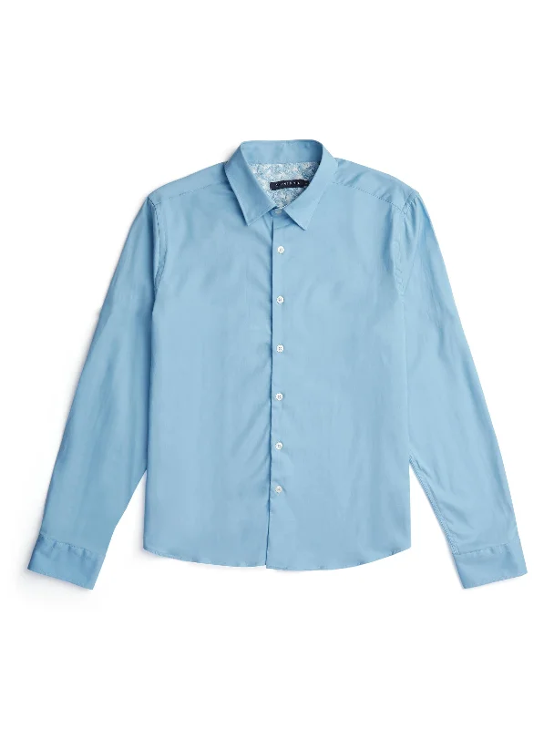 Blue Solid Tencel Long Sleeve Shirt