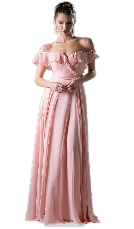 Cinderella Divine - Ruffled Off-Shoulder A-line Dress Sleek Women's 