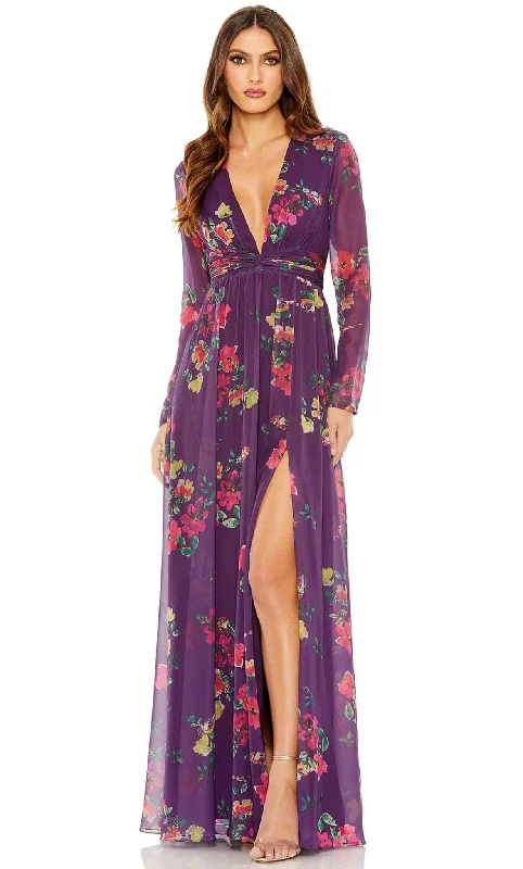 Ieena Duggal 68558 - Long Sleeve Plunging Neck Long Dress