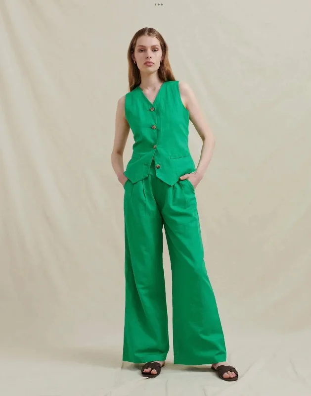 Analia Zig Wide Leg Pant in Green