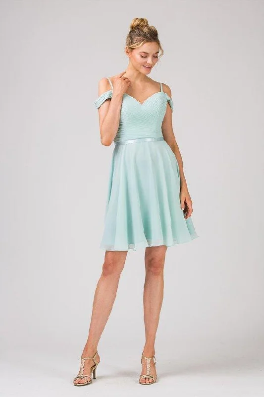Eureka Fashion - 7622 Pleated Sweetheart Chiffon A-line Dress Disco