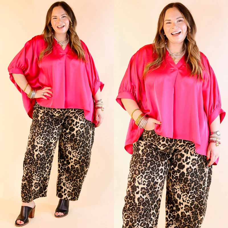 Irresistibly Chic Half Sleeve Oversized Blouse in Fuchsia Pink