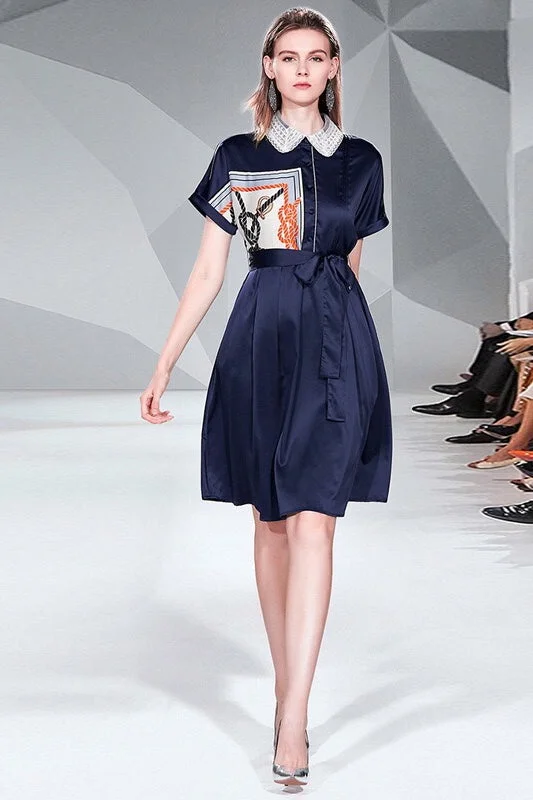 Lace Collar Vintage Print Dress Cool Women's Skate