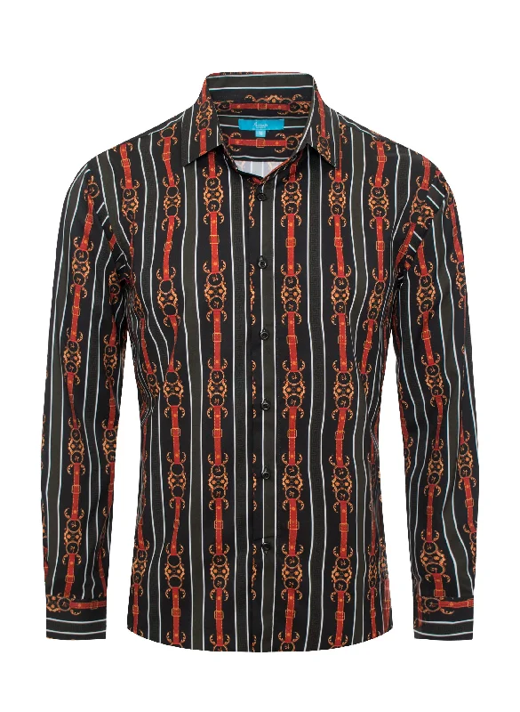 Red and Gold Printed Design Black L/S Shirt 4416