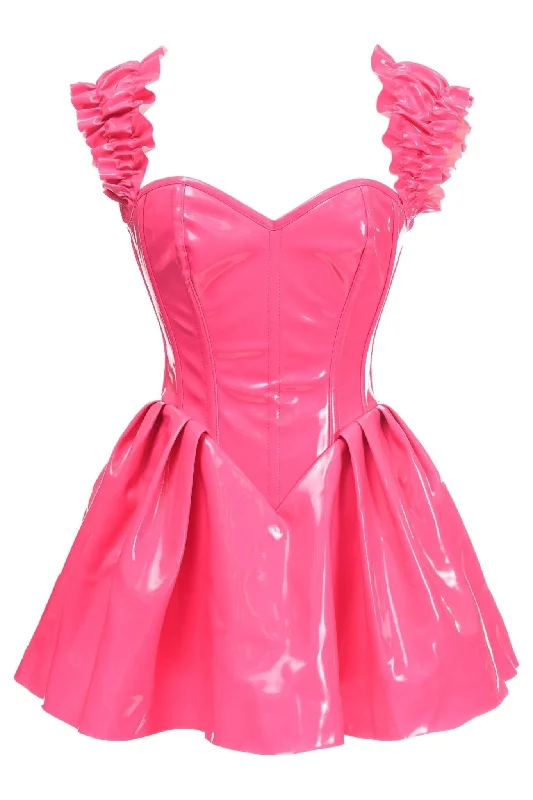 Glamorous Pink Vinyl Corset Dress with Reinforced Boning