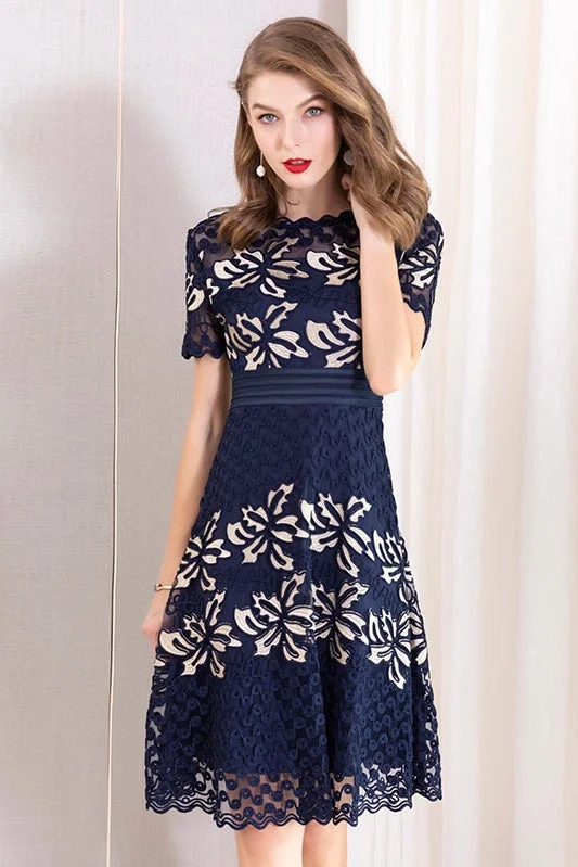 Color Contrast Floral Lace Dress Stylish Women's Neon
