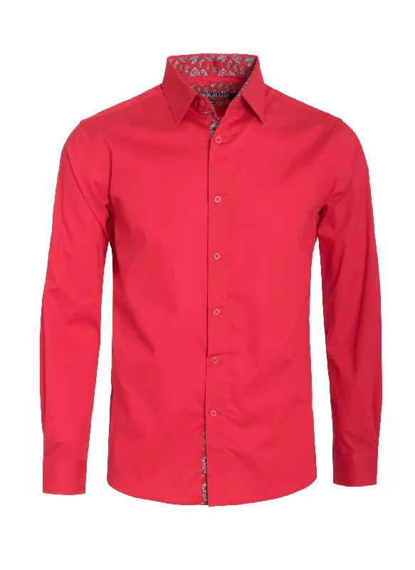 Red Solid Cotton-Stretch L/S Shirt (4030)