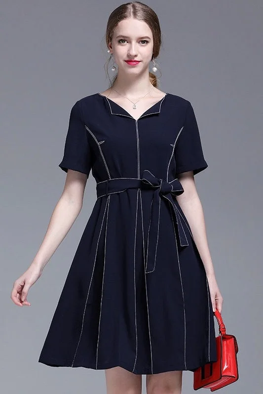 Pleated Dress W/ Waist Tie Refined Women's Classic 