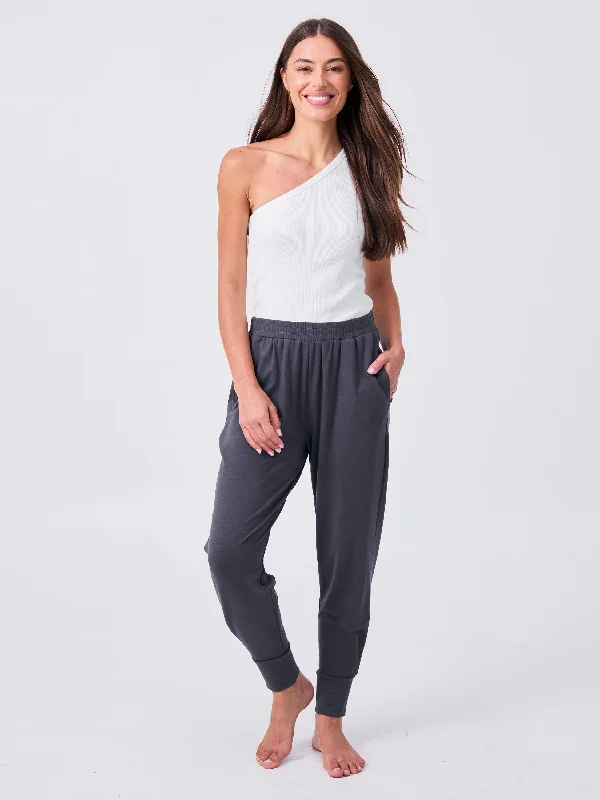 French Terry Side Pleat Jogger Jogger - Charcoal