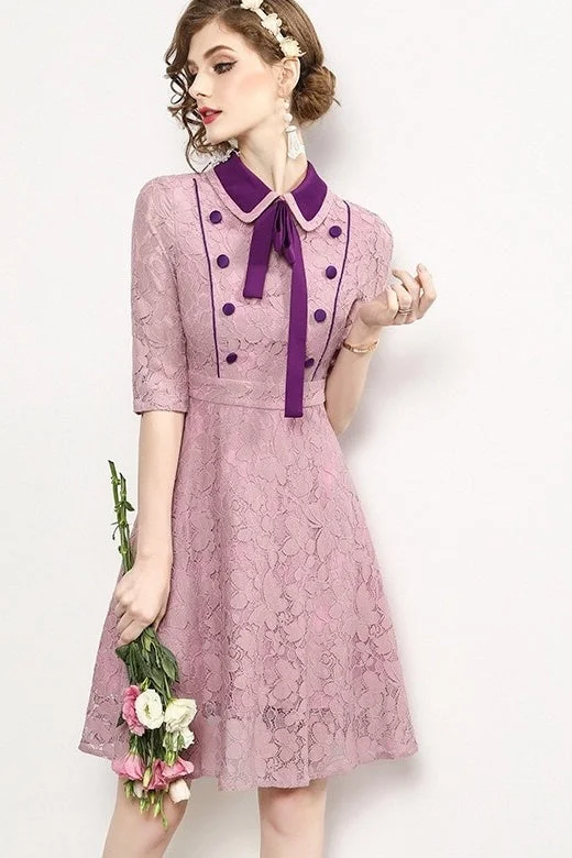 Lace Dress W/ Neck Ribbon Relaxed Women's Beachy