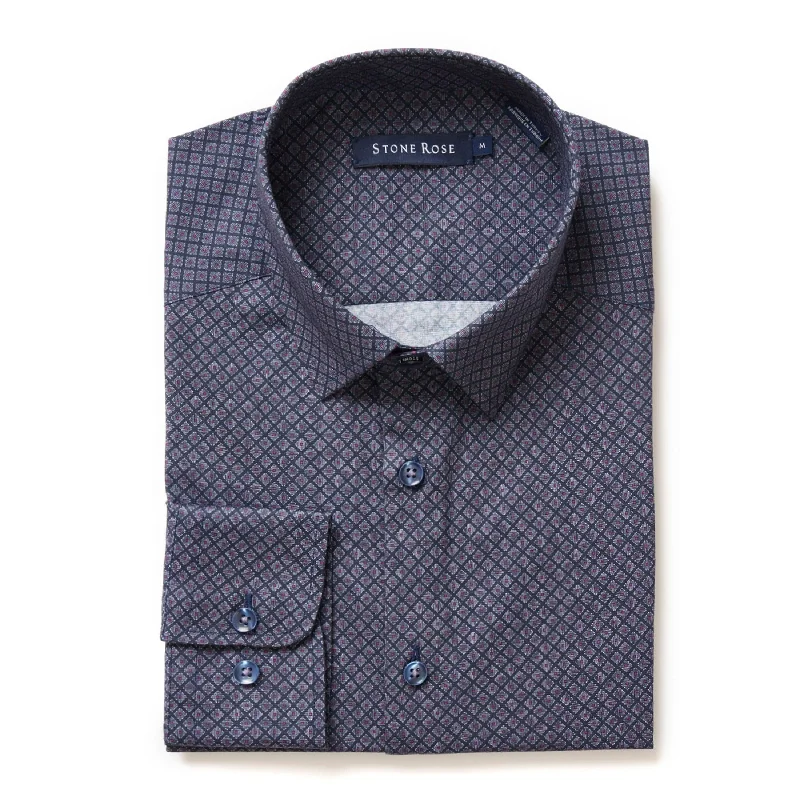 Navy Diagonal Block Geo Print Shirt