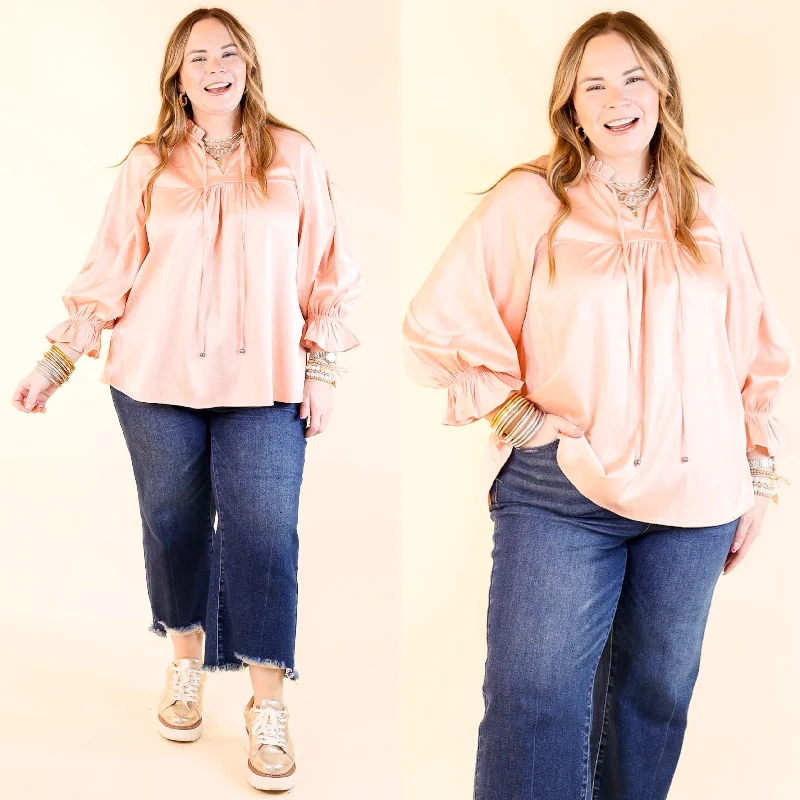 Sunset Situation Front Tie Keyhole Blouse in Peach Orange