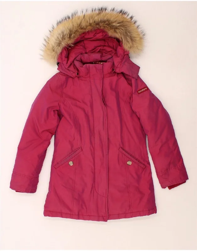 WOOLRICH Womens Hooded Padded Coat UK 12 Medium Pink Cotton